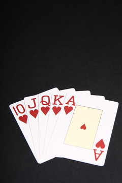 Royal flush with hearts