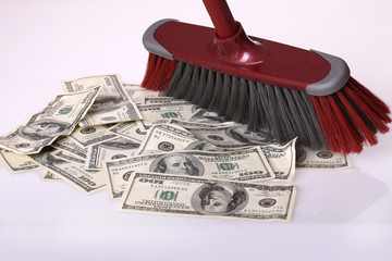 Broom clean dollars on floor.