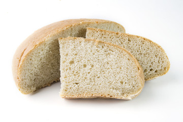 fresh baked bread sliced isolated over white background