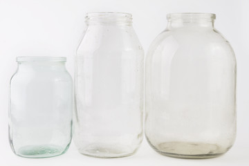 three empty glass jars