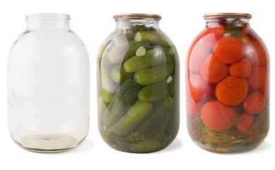 jars collection - empty, canned tomatoes ,canned cucumbers