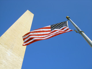 Washington Monument and American flags
