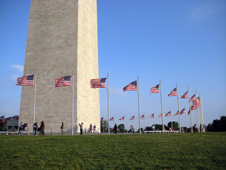 Washington Monument and American flags