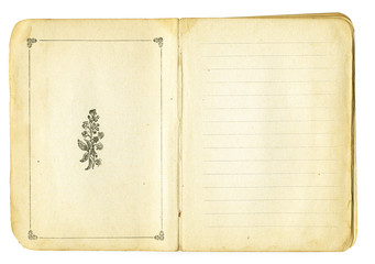 Open vintage pocket book with decorative elements
