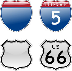 Interstate and US Route 66 signs with glossy effect - 11005621
