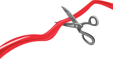 Scissors cutting ribbon - obrazy, fototapety, plakaty