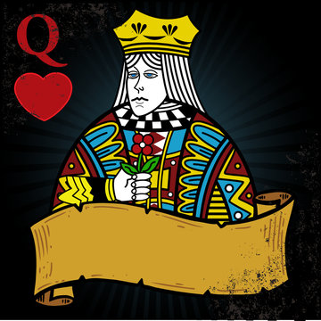 Queen of Hearts with banner tattoo style illustration