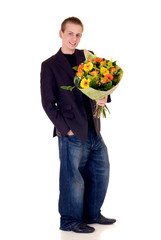 Teen with bouquet of flowers