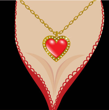 Saint Valentine's Day. Decollete with jewel heart
