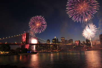 Brooklyn bridge and Fireworks