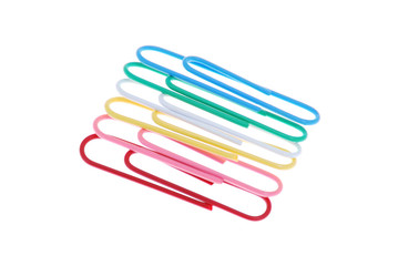 Few colored paperclips on white background 1