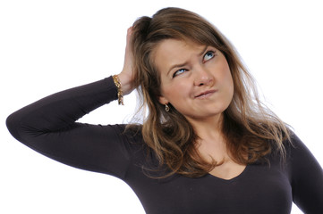 Frau nachdenken skeptisch zweifelnd