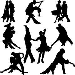 dance people silhouette vector - obrazy, fototapety, plakaty