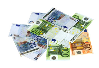 Obraz na płótnie Canvas Euro banknotes isolated on white background