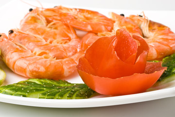 The boiled tiger shrimps