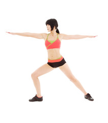 woman practicing virabhadrasana warrior pose