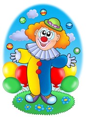 Juggling cartoon clown with balloons