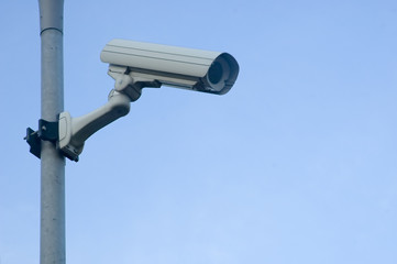 Surveillance Camera mounted on a post looking down