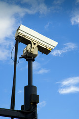 Surveillance Camera mounted on a post looking down