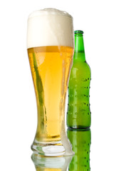 Glass and bottle of beer