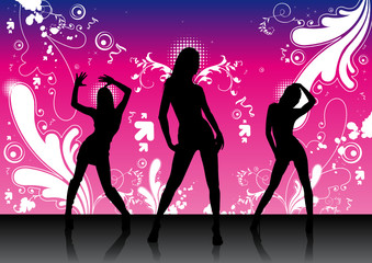 Naklejka na ściany i meble fashion-girls-party-illustration-vecteur