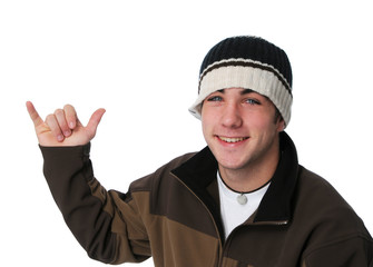 Teen making a hand loose sign