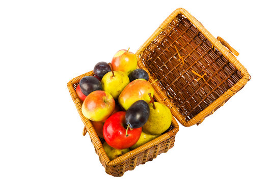 picnic humper with fruits isolated on the white background