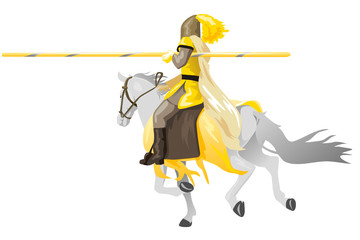 cavaliere medioevale su cavallo bianco - obrazy, fototapety, plakaty