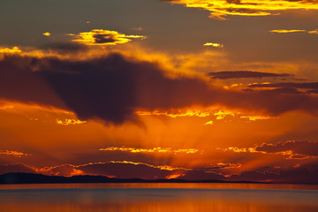 The colorful sunset at the Great Salt Lake