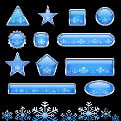 button with snowflake set vector