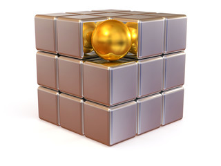 Boxes and sphere. Abstract image