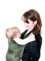 mother and baby over white