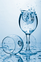 pure water splashing into glass