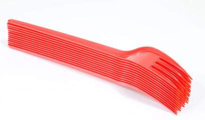 red plastic forks