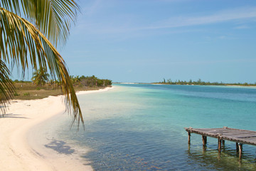 Paradise scenic tropical beach with boat dock
