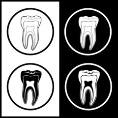 Vector tooth icons. Black and white. Simply change.