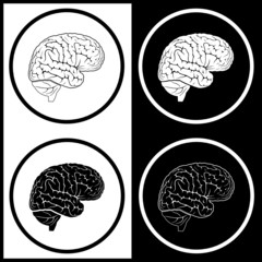 Vector brain icons. Black and white. Simply change.