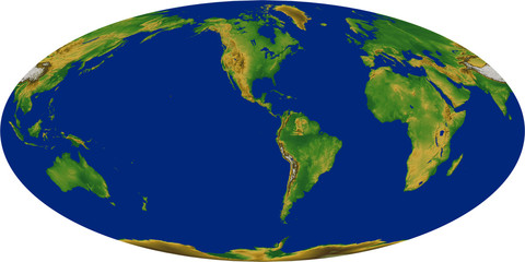 World Map -  Mollweide Projection - Americas Centered