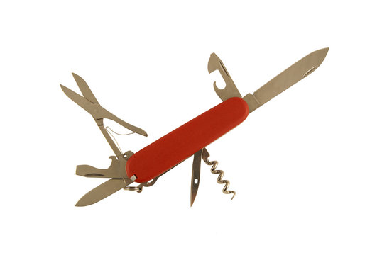 Multitool penknife on white background