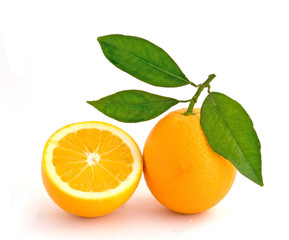 Orange and its section isolated on white background