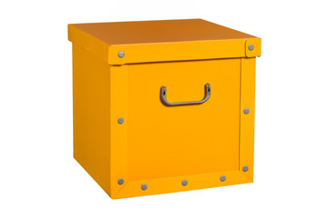 yellow cardboard box, isolated.