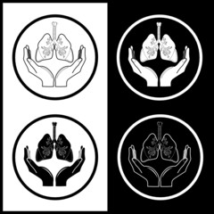Medical icons. Protection of lungs. Black and white.