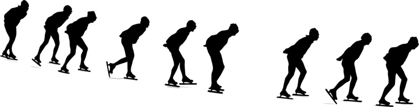 Long Track Speed Skating, Vector Silhouette