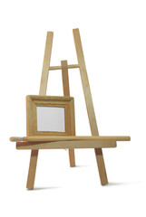 small wooden empty frame on easel