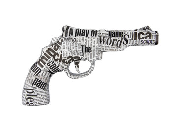 newspaper pistol on white background