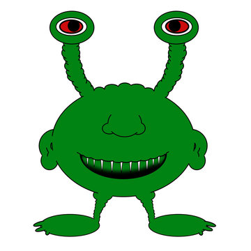 Little Green Man - Alien Cartoon - Isolated On White