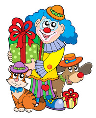 Party clown with cute animals
