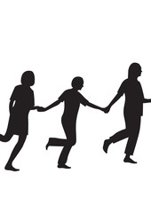 Three girlfriends together run silhouette vector