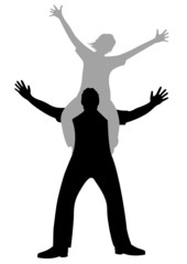 girlfriend sits on friend silhouette vector