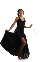 Naklejka premium Girl in black dress isolated on white background